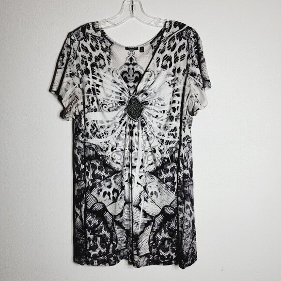 Apt. 9 Tops - Apt.‎ 9 Womens Top Plus Size 2X Sublimation Gray Stretch Tunic Short Sleeve